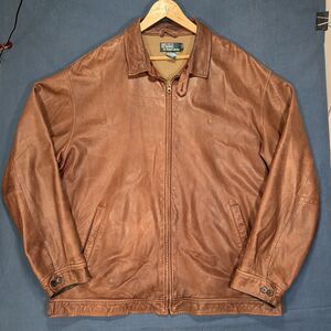 Vintage Polo Ralph Lauren Brown Leather Bomber Jacket Mens XXL